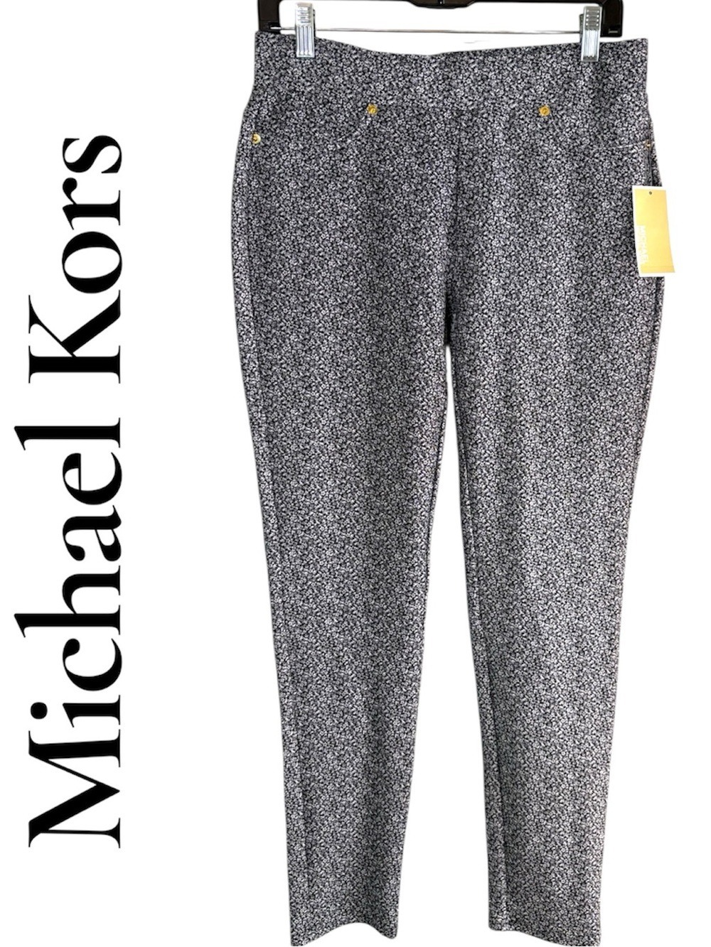 MICHAEL Michael Kors Blue & White Floral Pants Medium. Pockets. Gold accents NWT